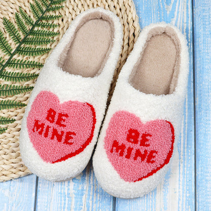 Valentine's Day Love Heart Cotton Slippers Spring AutumnWomen Indoor Slippers Man Cotton Non-Slip Soft Warm Slides Home Shoes Couple Female Simple Plush Slipper