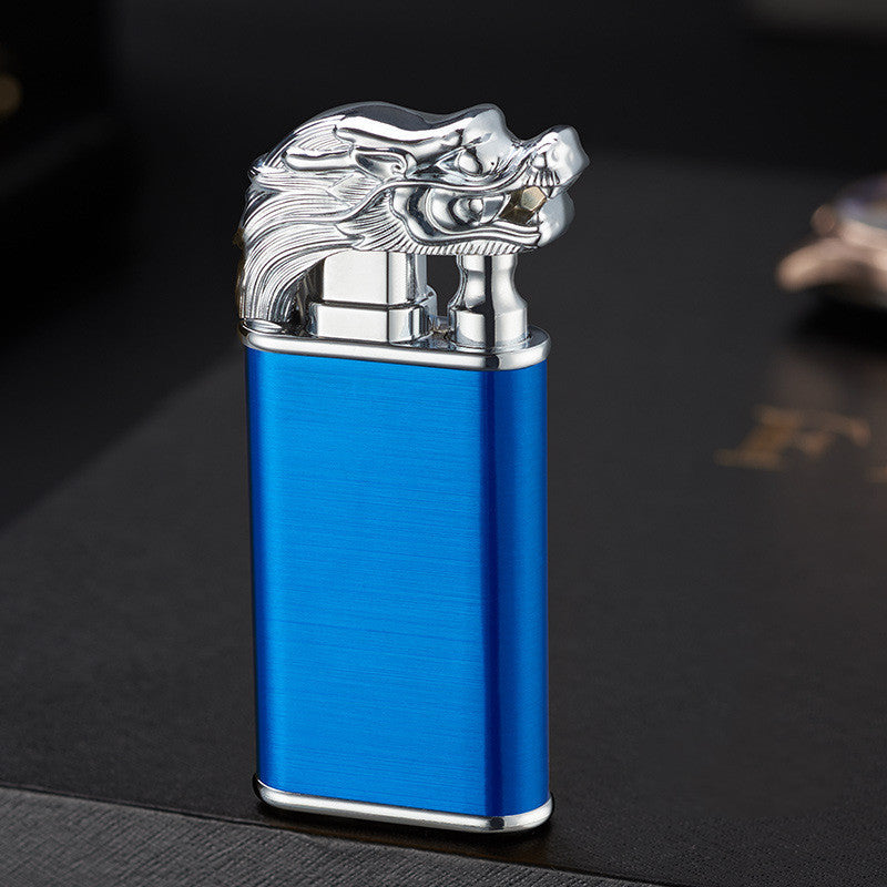 Creative Blue Flame Lighter Dolphin Dragon Tiger Double Fire Metal Winproof Lighter Inflatable Lighter