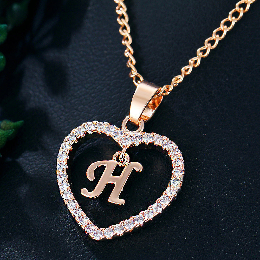 26 Letters Heart-shaped Zircon Pendant Necklace Stainless Steel Gold Color Chains Jewelry Birthday Gift For Women