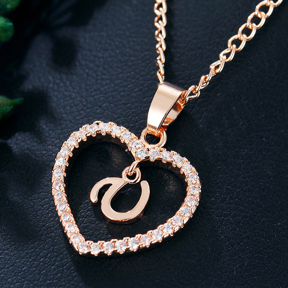 26 Letters Heart-shaped Zircon Pendant Necklace Stainless Steel Gold Color Chains Jewelry Birthday Gift For Women