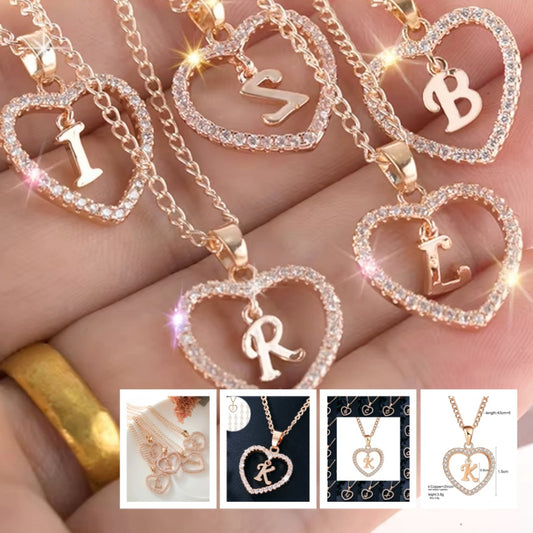 26 Letters Heart-shaped Zircon Pendant Necklace Stainless Steel Gold Color Chains Jewelry Birthday Gift For Women